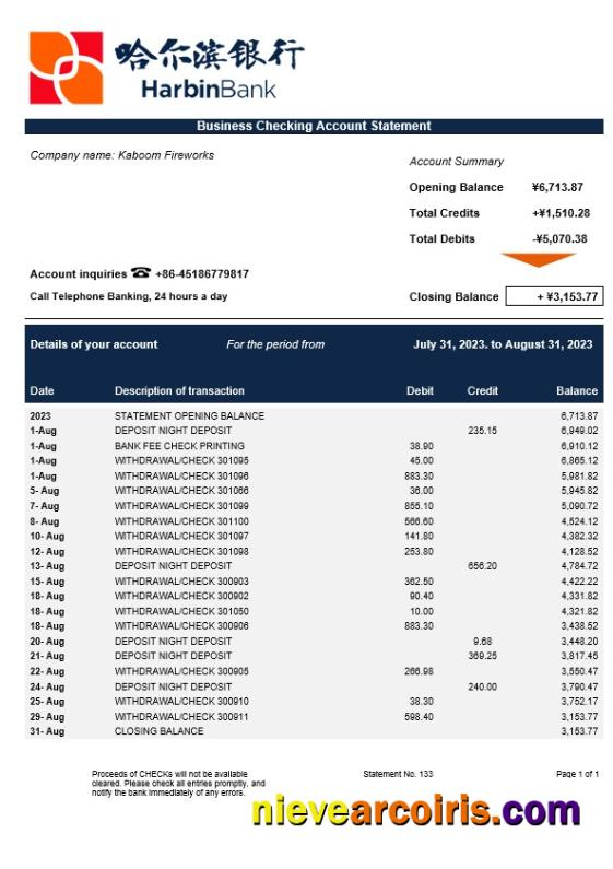 Harbin Bank enterprise statement
